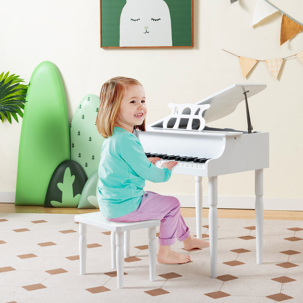 30-Key Classical Learn-to-Play Musical Instrument Toy with Music Stand and Solid Wood Legs-White