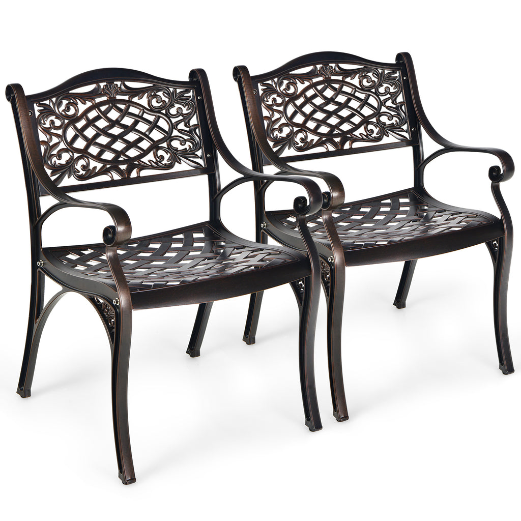All-Weather Patio Dining Chairs with Armrests and Curved Seats-Wine