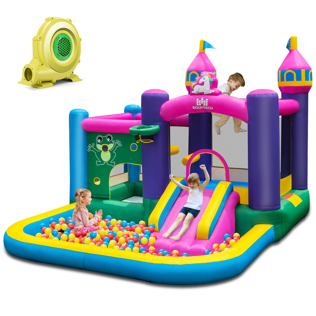 6-in-1 Inflatable Bounce House with Slide and 735W Blower