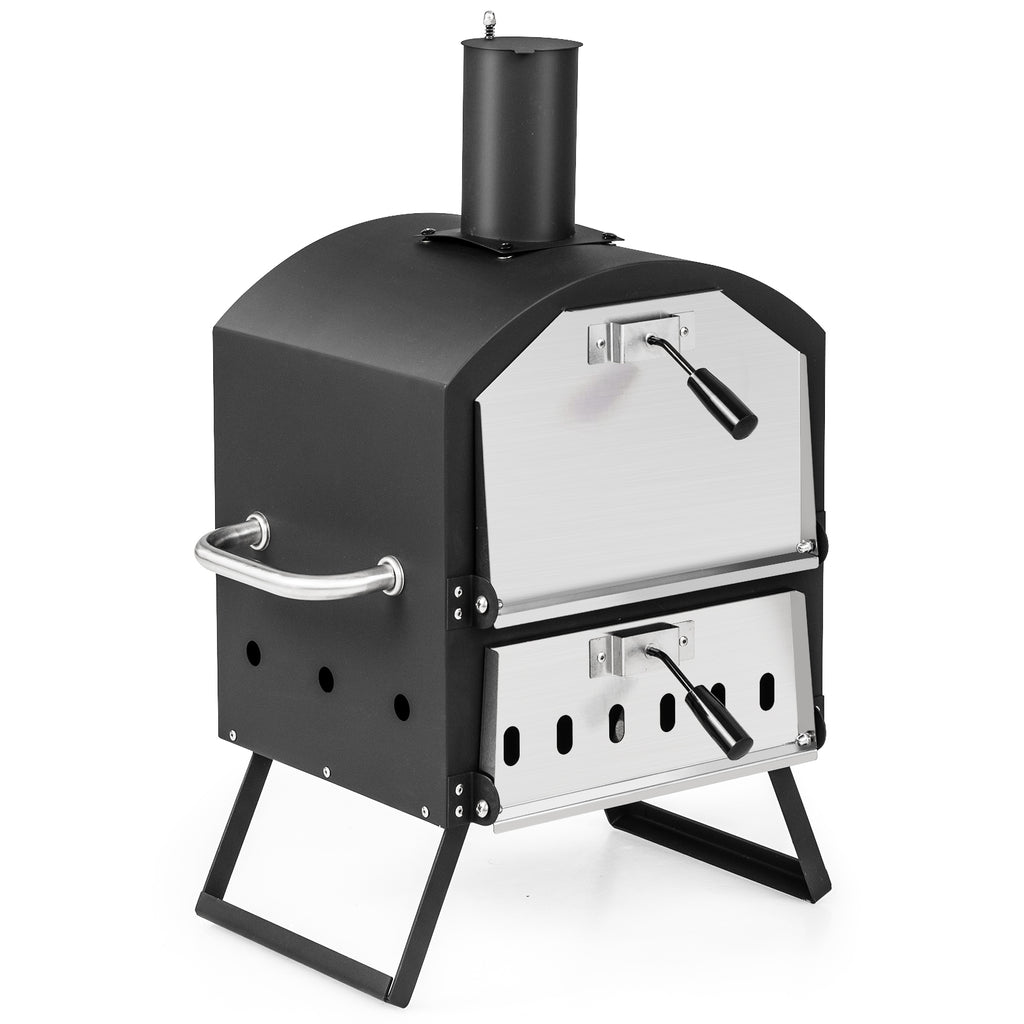 Outdoor Pizza Oven with Waterproof Cover and Anti-scalding Handles-Black