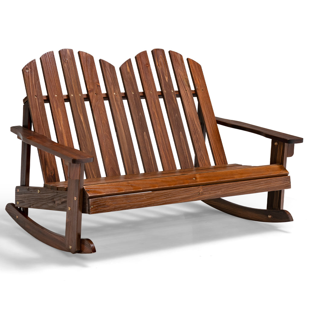 2 Person Adirondack Rocking Chair Outdoor Rocking Bench-Rustic Brown