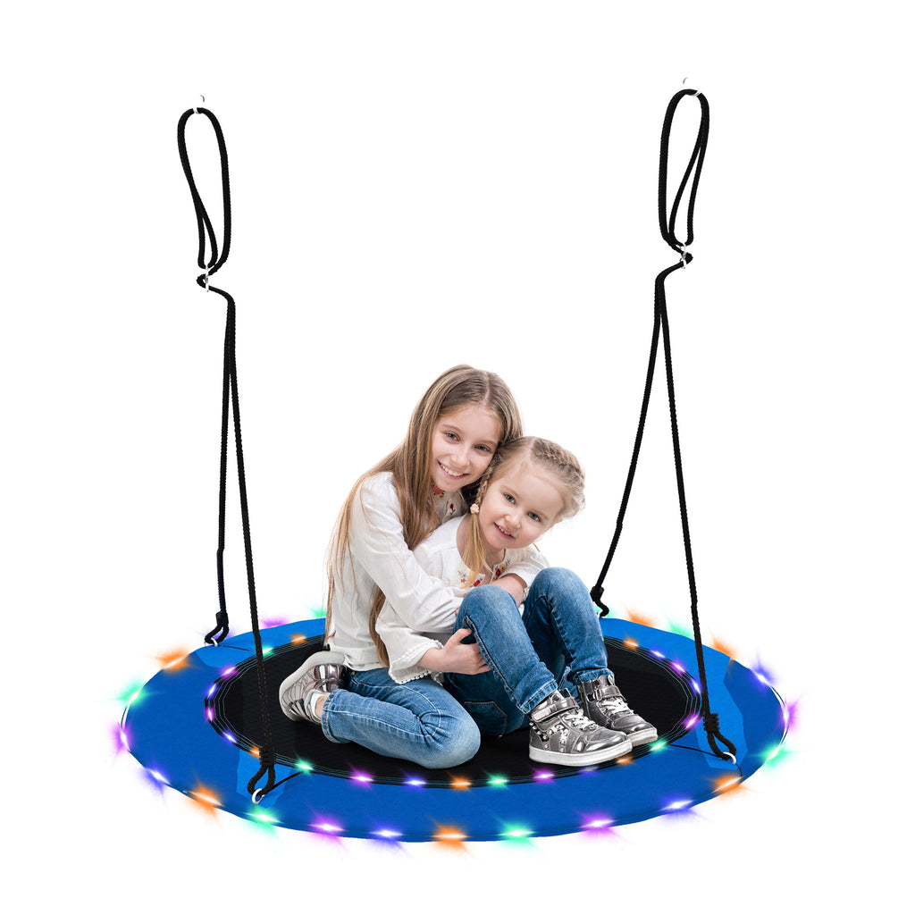 100cm Round Hanging Tree Swing Seat with LED Light-Blue