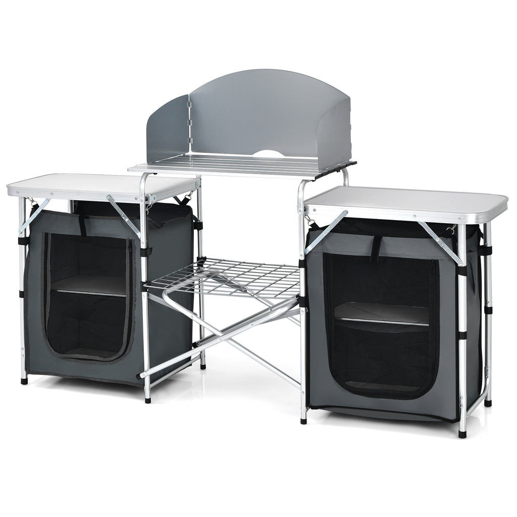 2 in 1 Folding Aluminium Table with Windshield-Grey