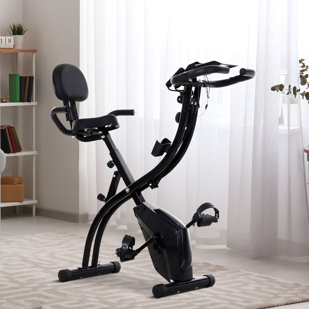 HOMCOM 2-in-1 Foldable Exercise Bike Recumbent Stationary Bike 8-Level Adjustable Magnetic Resistance with Pulse Sensor LCD Display - Inspirely