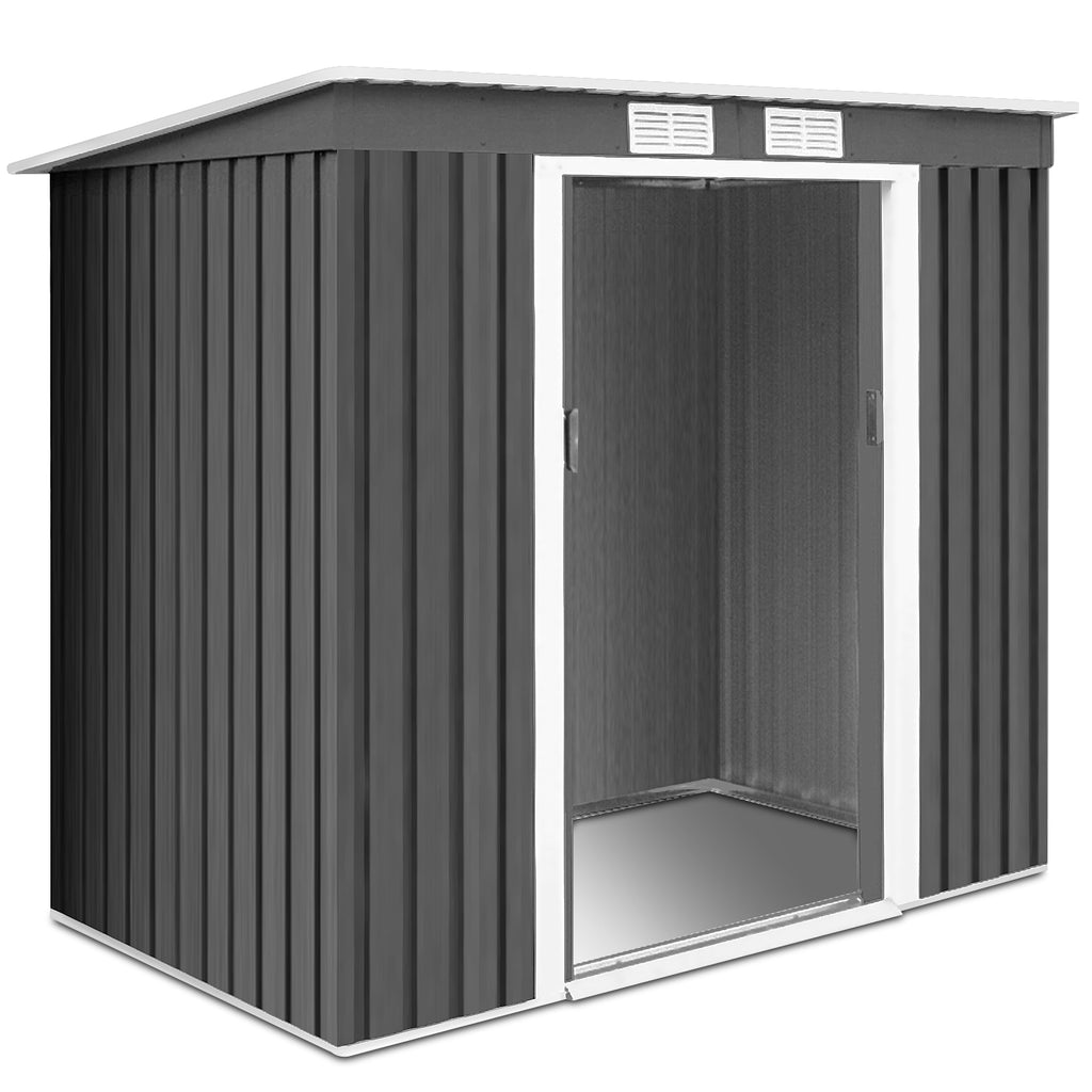 Outdoor Metal Garden Storage Shed with Sloping Roof-Dark Grey