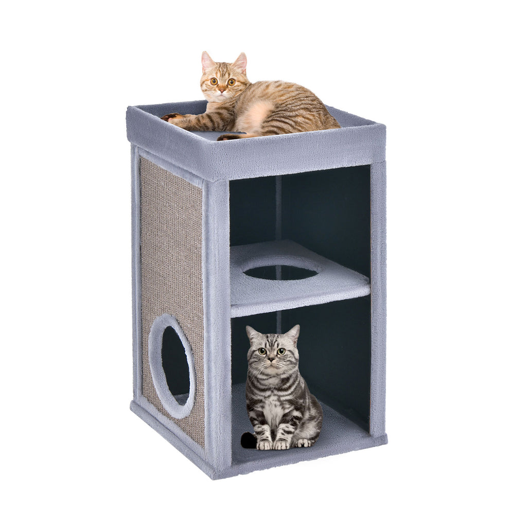 2-Tier Cat House with Sisal Scratch Boards-Grey