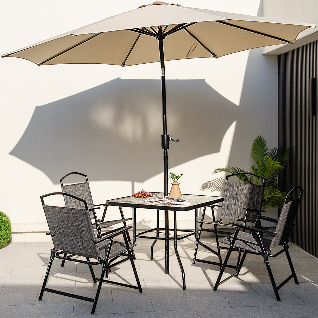 Folding Chairs and Dining Table Set with Umbrella Hole-Grey