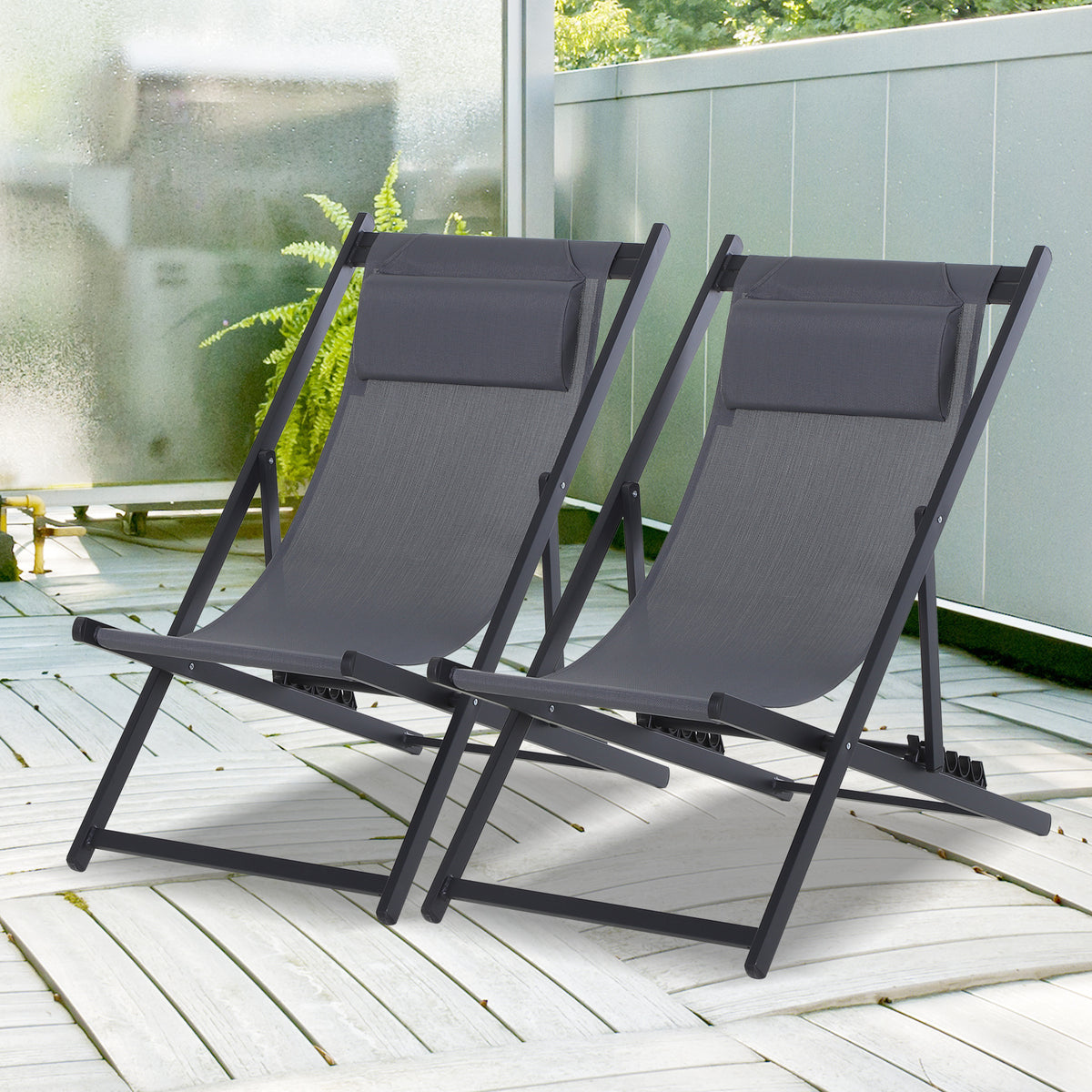 Outsunny Set of 2 Garden Sun Lounger Outdoor Reclining Seat Cushioned Seat