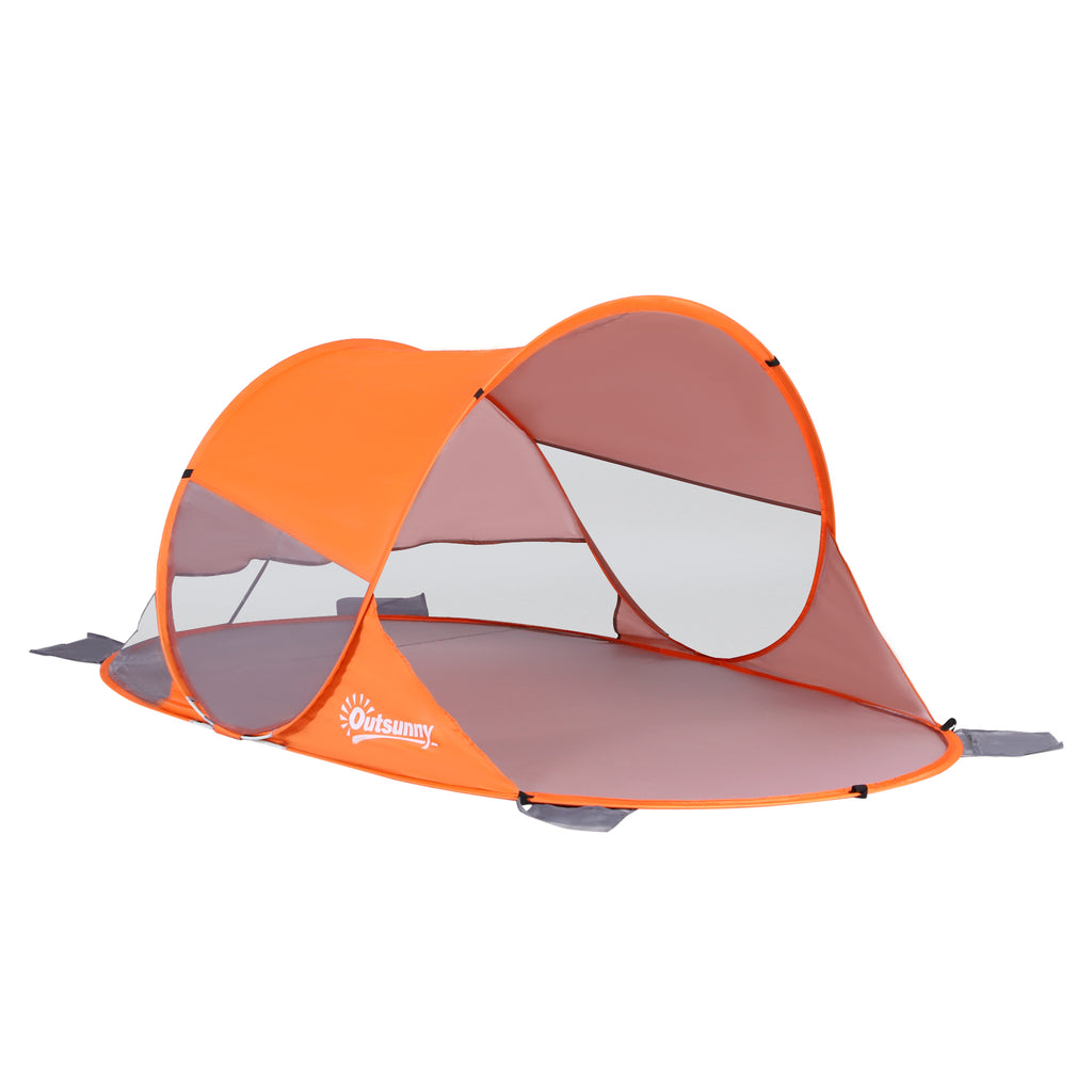 Outsunny 1-2 Person Pop up Beach Tent Hiking UV 30+ Protection Patio Sun Shelter Portable Automatic - Orange - Inspirely