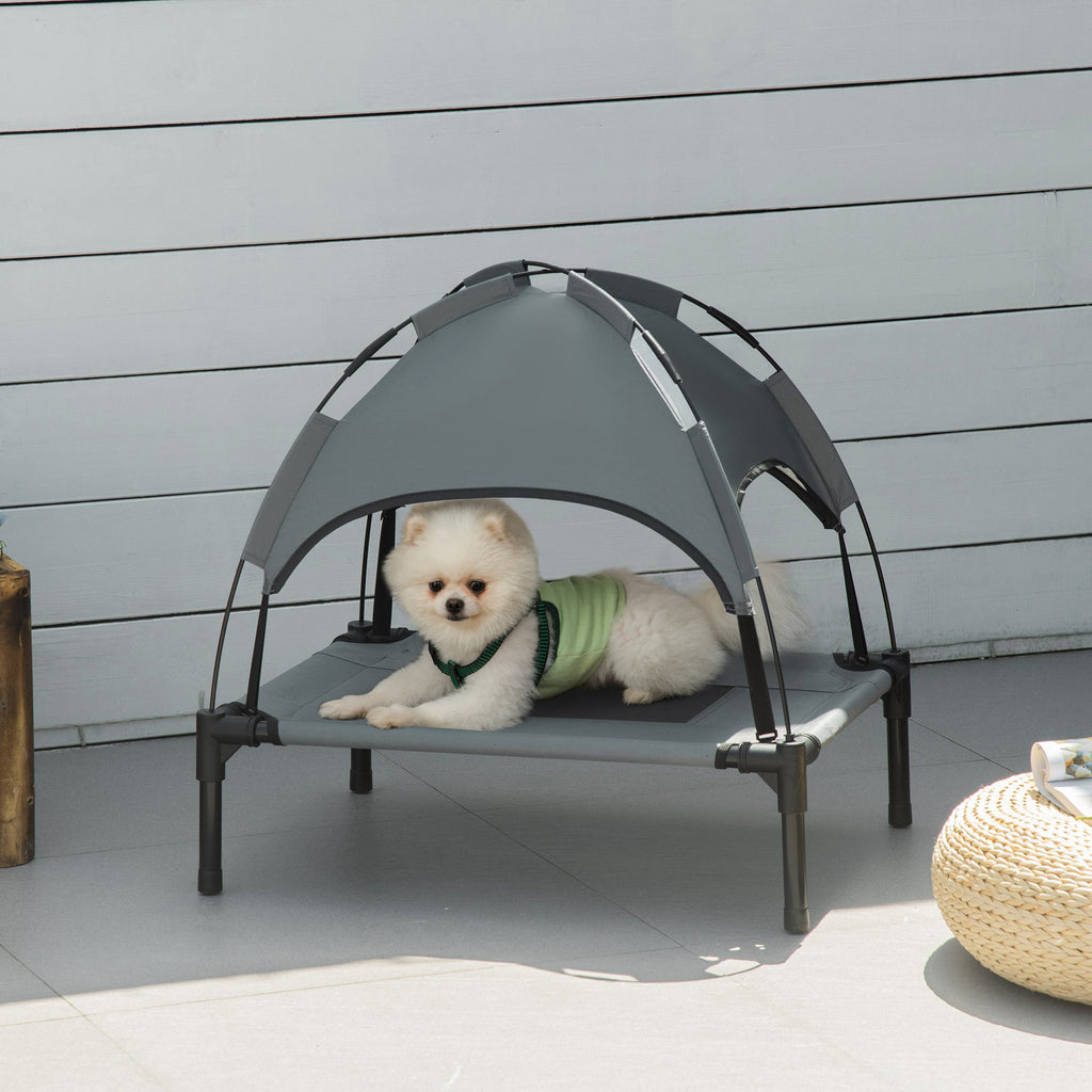 PawHut 61 cm Elevated Portable Dog Cot Cooling Pet Bed with UV Protection Canopy Shade - Inspirely