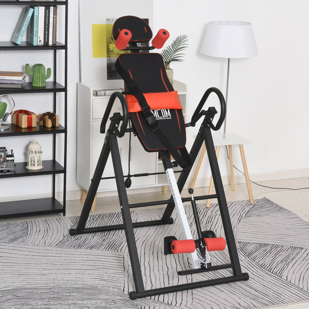 HOMCOM Steel Adjustable Pain Relief Gravity Inversion Table Red/Black - Inspirely