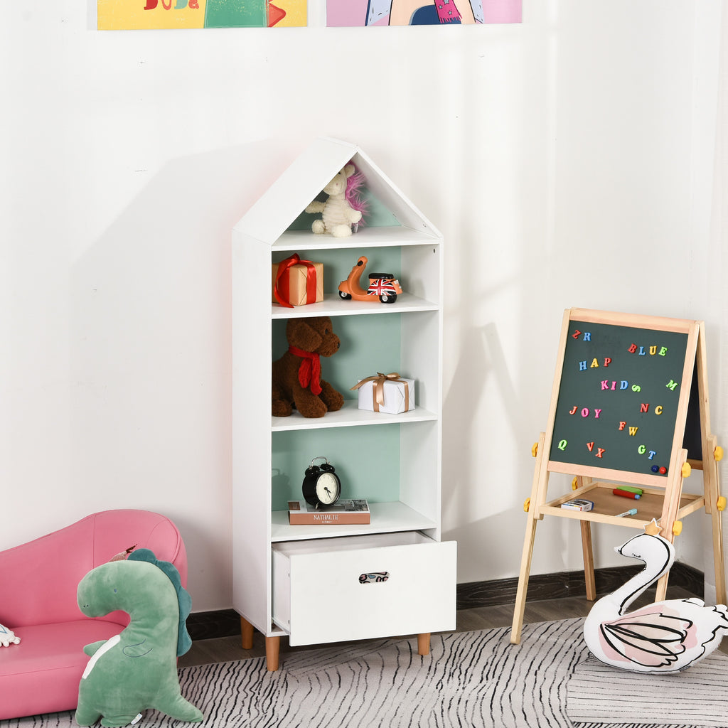 Kids 5-Tier Bookshelf, Drawer White/Blue