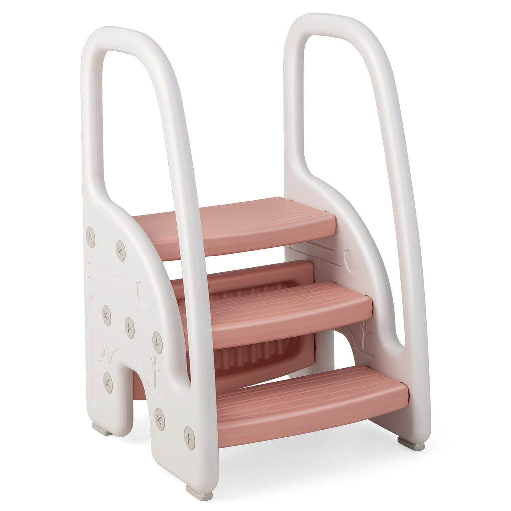 Toddler Step Stool 2/3 Heights Kids Learning Tower with Safety Handles-Pink