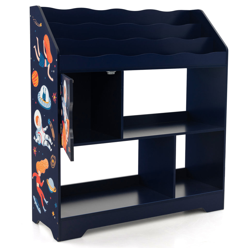Toy Storage Organizer Display Stand with Book Shelf-Dark Blue