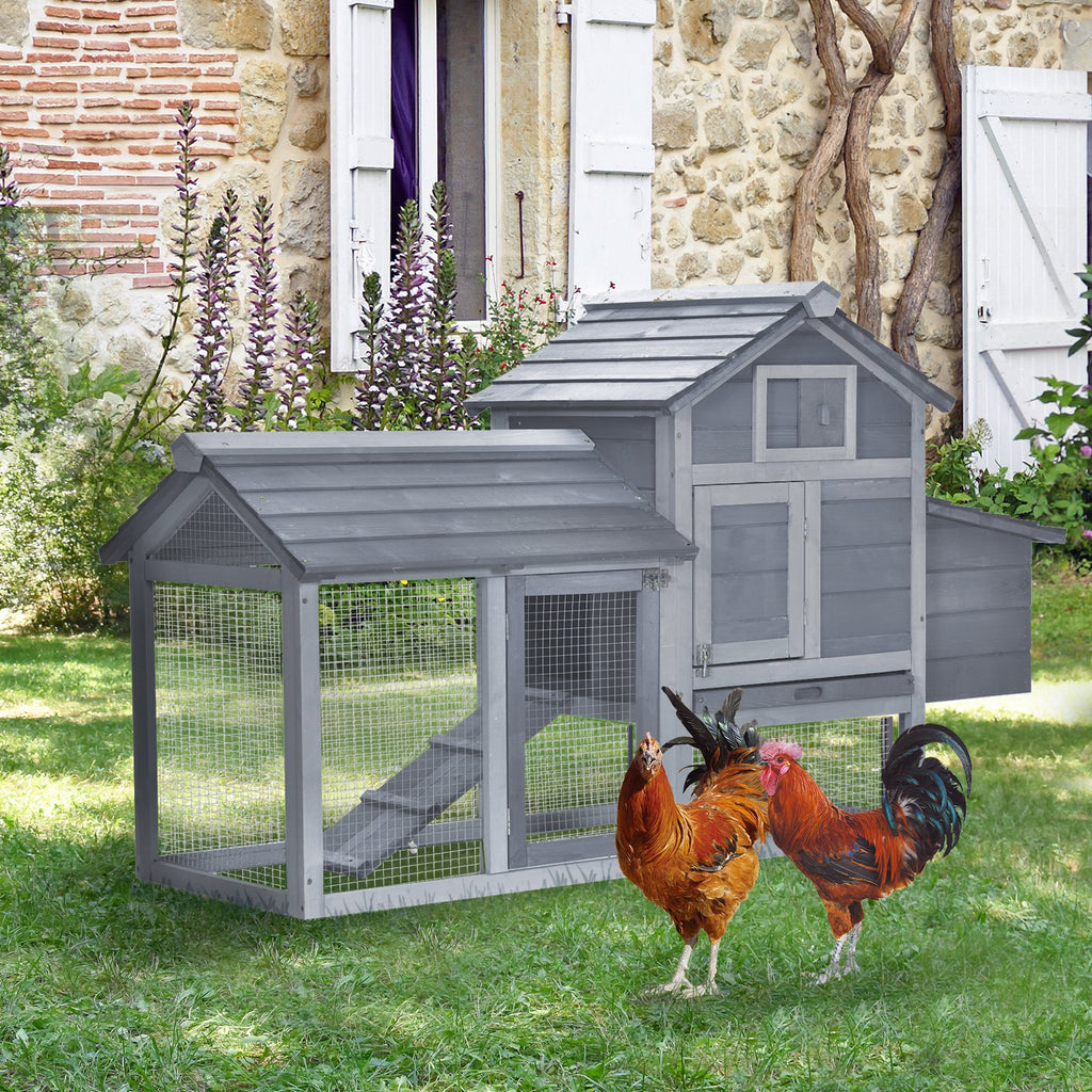 PawHut Solid Wood Enclosed Outdoor Backyard Chicken Coop Kit with Nesting Box,Grey - Inspirely