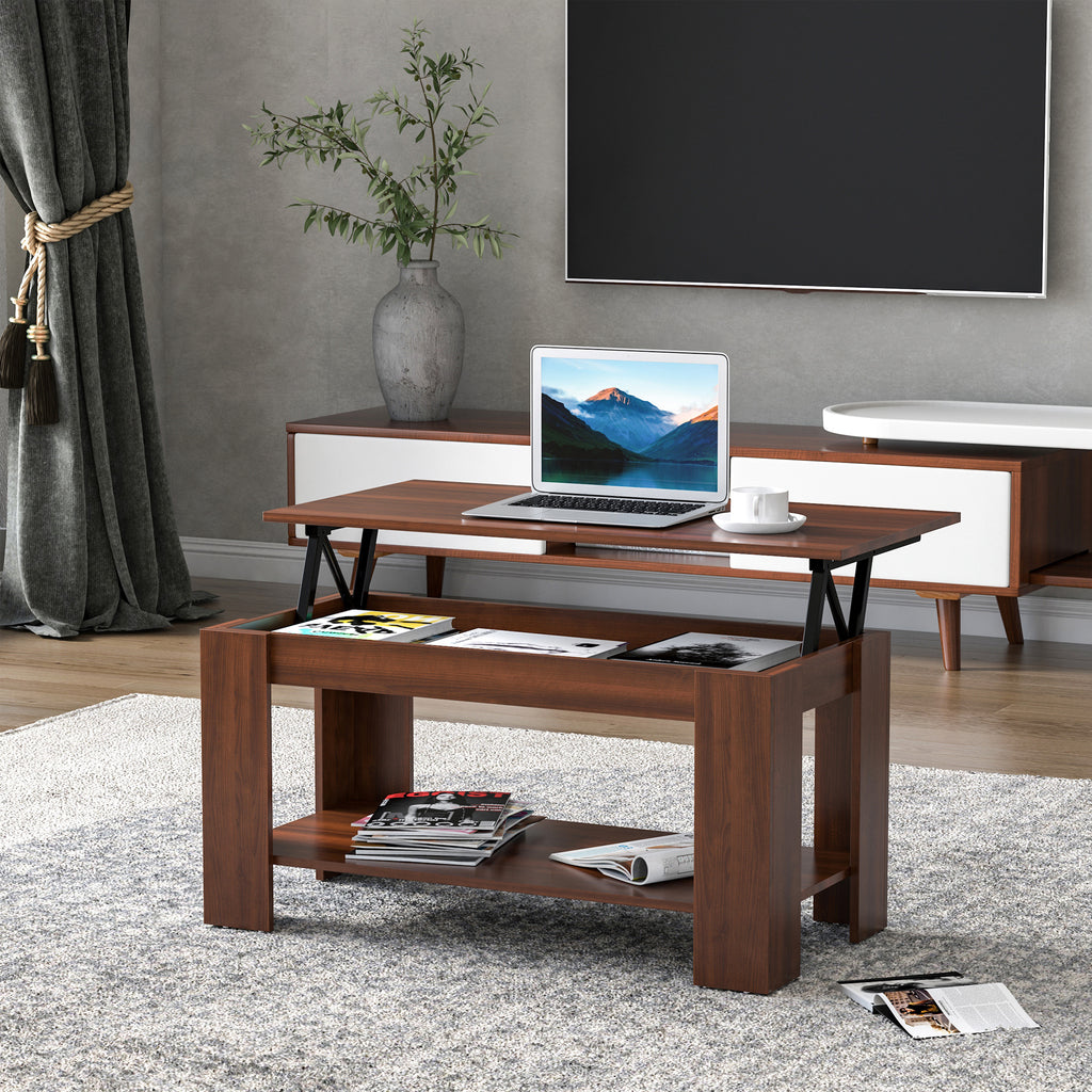 HOMCOM Modern Lift Up Top Coffee Table Desk Hidden Storage Bottom Shelf  100W x 50D x 63H cm - Inspirely