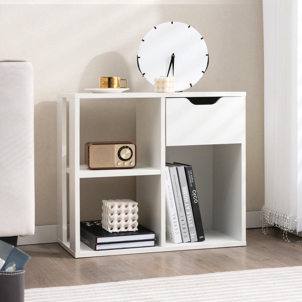 3-Cube Wooden Storage Shelf with Drawer-White