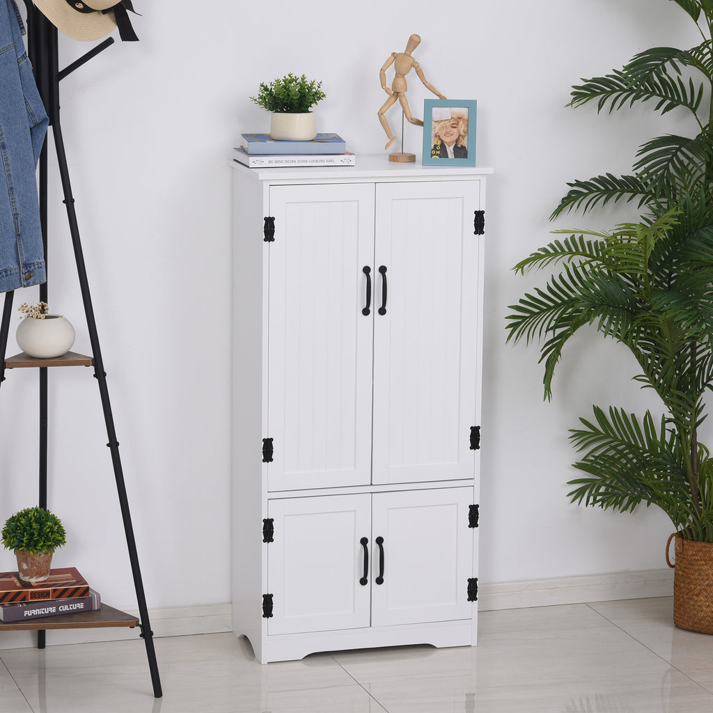 HOMCOM Accent Floor Storage Cabinet Kitchen Pantry with Adjustable Shelves and 2 Lower Doors, White - Inspirely