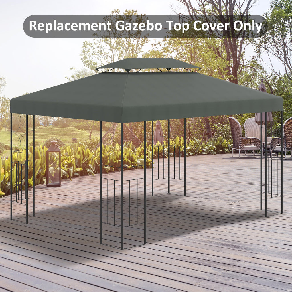 Outsunny 3x4m Gazebo Replacement Roof Canopy 2 Tier Top UV Cover Garden Patio Outdoor Sun Awning Shelters Deep Grey (TOP ONLY) - Inspirely