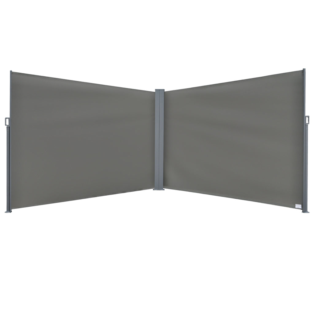 Outsunny Patio Retractable Double Side Awning Folding Privacy Screen Fence Privacy Wall Corner Divider Sun Shade Wind Screen Indoor Room Divider-Grey - Inspirely