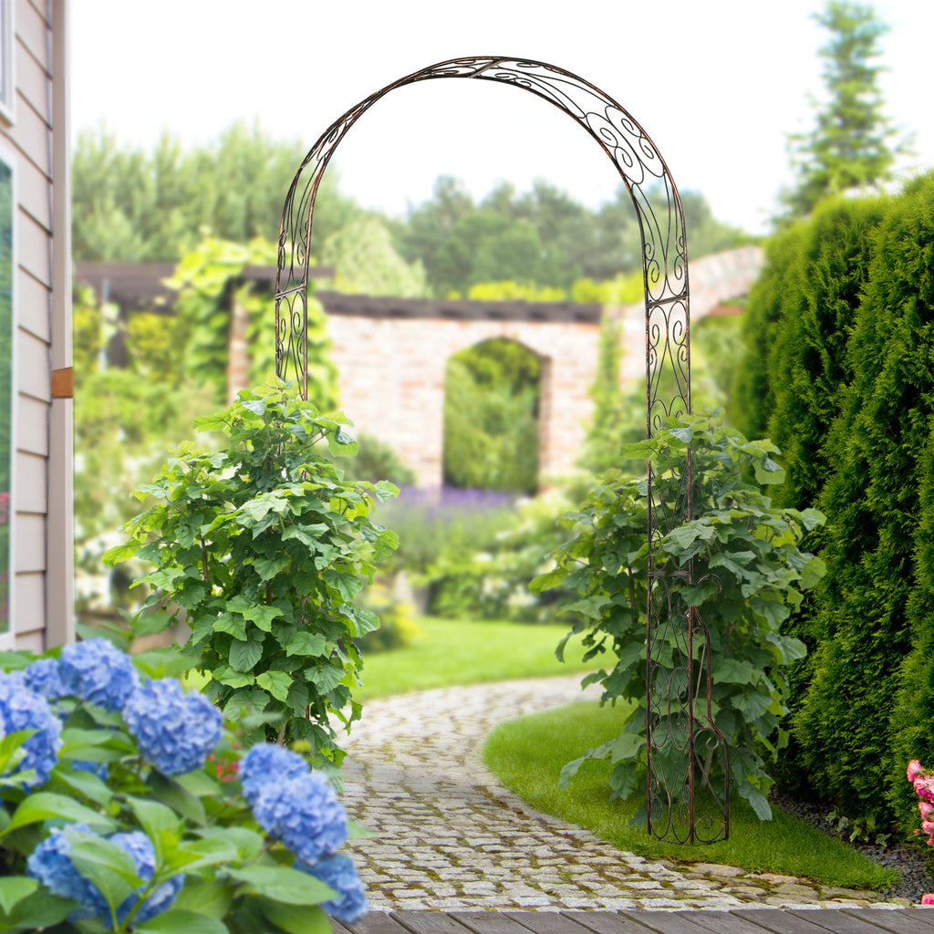 Outsunny Metal Decorative Garden Rose Arch Arbour Trellis for Climbing Plants Support Archway Wedding Gate 120L x 30W x 226H (cm) - Inspirely