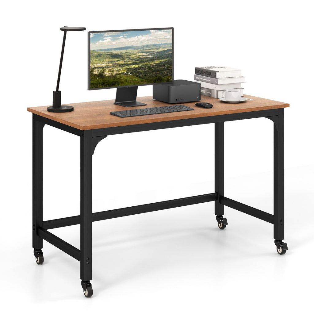 120cm Rolling Computer Desk on Wheels-Brown