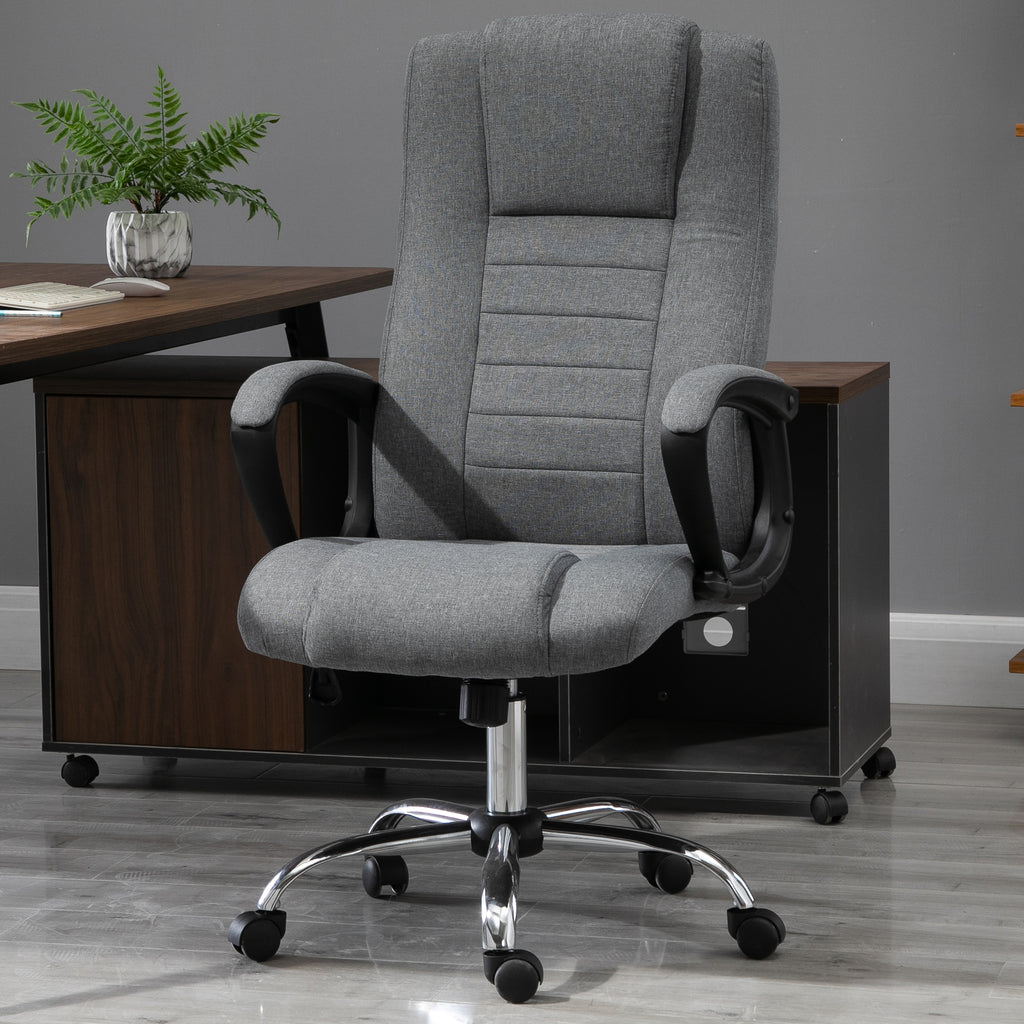 Vinsetto High Back Office Chair 360° Swivel Chair Adjustable Height Tilt Function Linen Deep Grey 62W x 62D x 110-119H cm - Inspirely