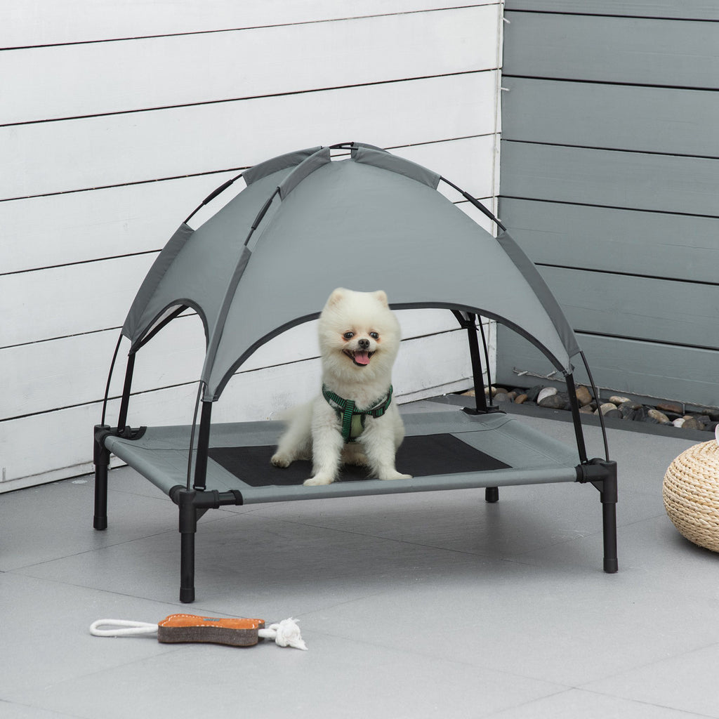 PawHut 76 cm Elevated Portable Dog Cot Cooling Pet Bed with UV Protection Canopy Shade - Inspirely