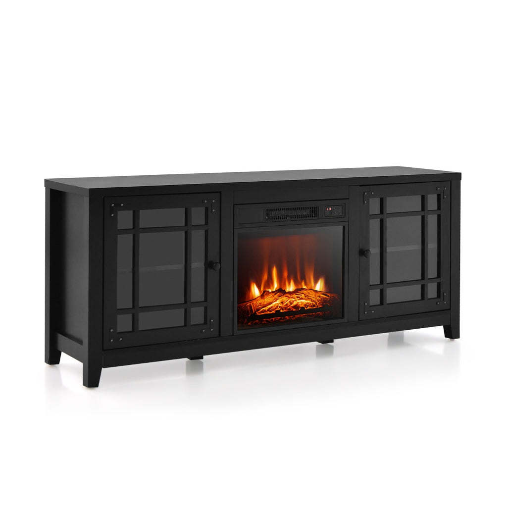 148cm Storage TV Console with Fireplace Insert-Black