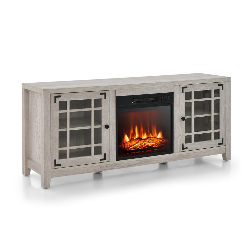 148cm Storage TV Console with Fireplace Insert-Natural
