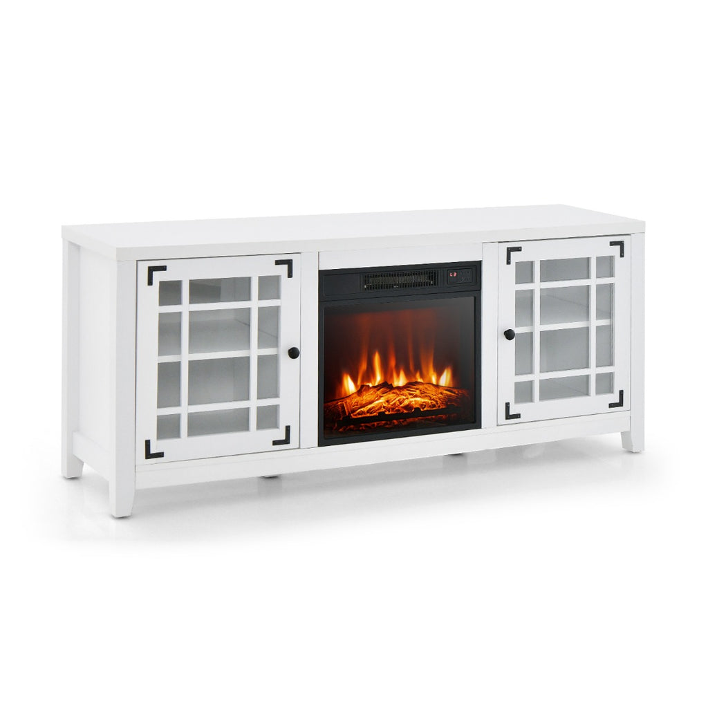 148cm Storage TV Console with Fireplace Insert-White