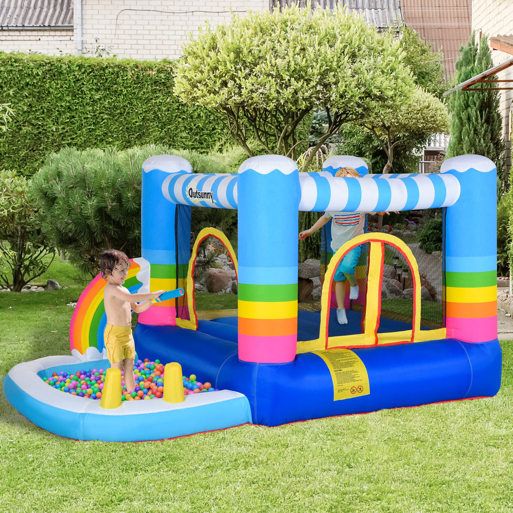 Outsunny Kids Bouncy Castle House Inflatable Trampoline Water Pool 2 in 1 with Blower for Kids Age 3-12 Rainbow Design 2.9 x 2 x 1.55m - Inspirely