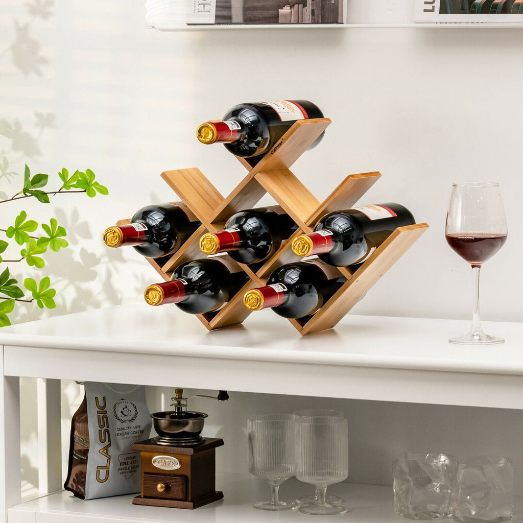 8-Bottle Bamboo Wine Rack with Odorless Painting for Home and Bar