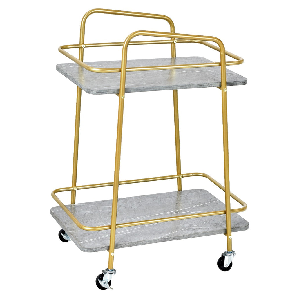 2 tier Kitchen Rolling Cart with with Steel Frame and Lockable Casters grey