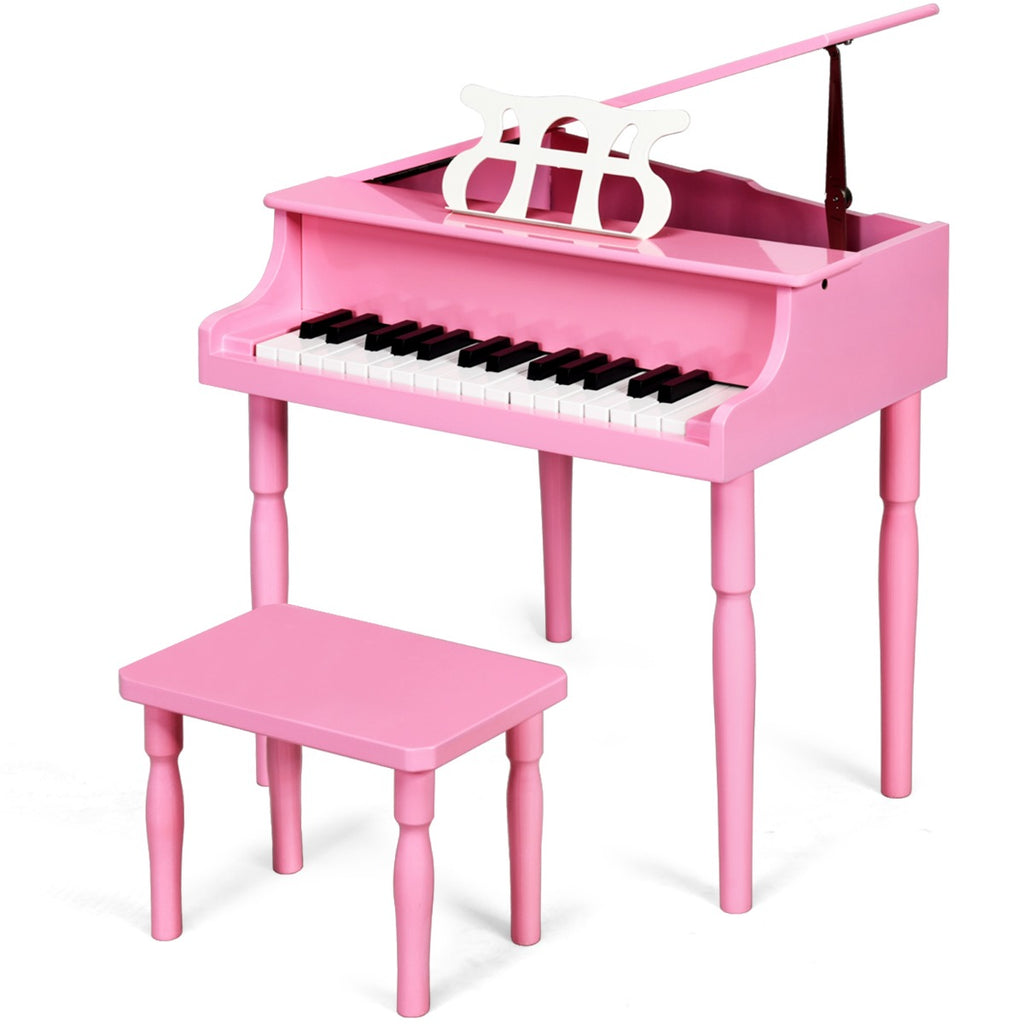 30-Key Classical Learn-to-Play Musical Instrument Toy with Music Stand and Solid Wood Legs-Pink