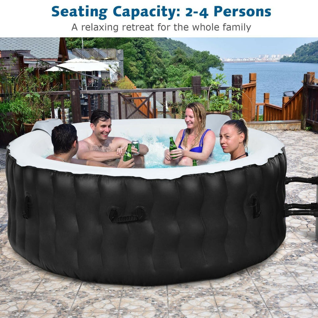 Inflatable Hot Tub with 108 Massage Bubble Jets and Headrest-Black