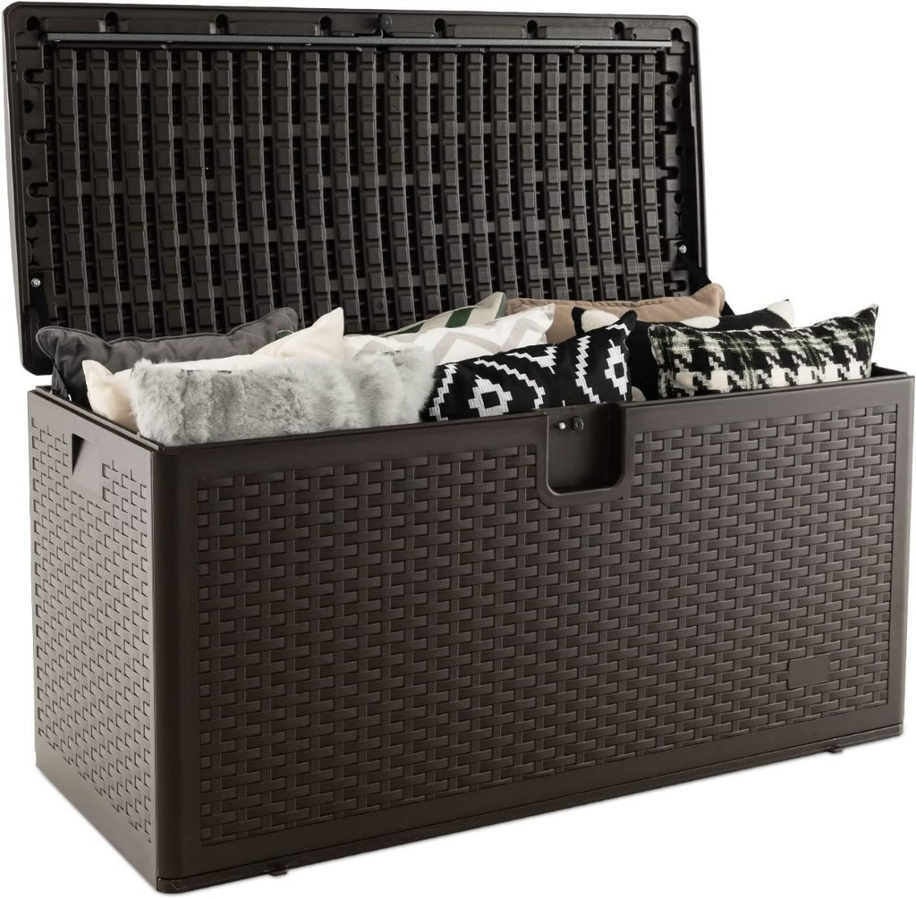 370L Garden Storage Box with Flip Lid and Lock Hole-Brown