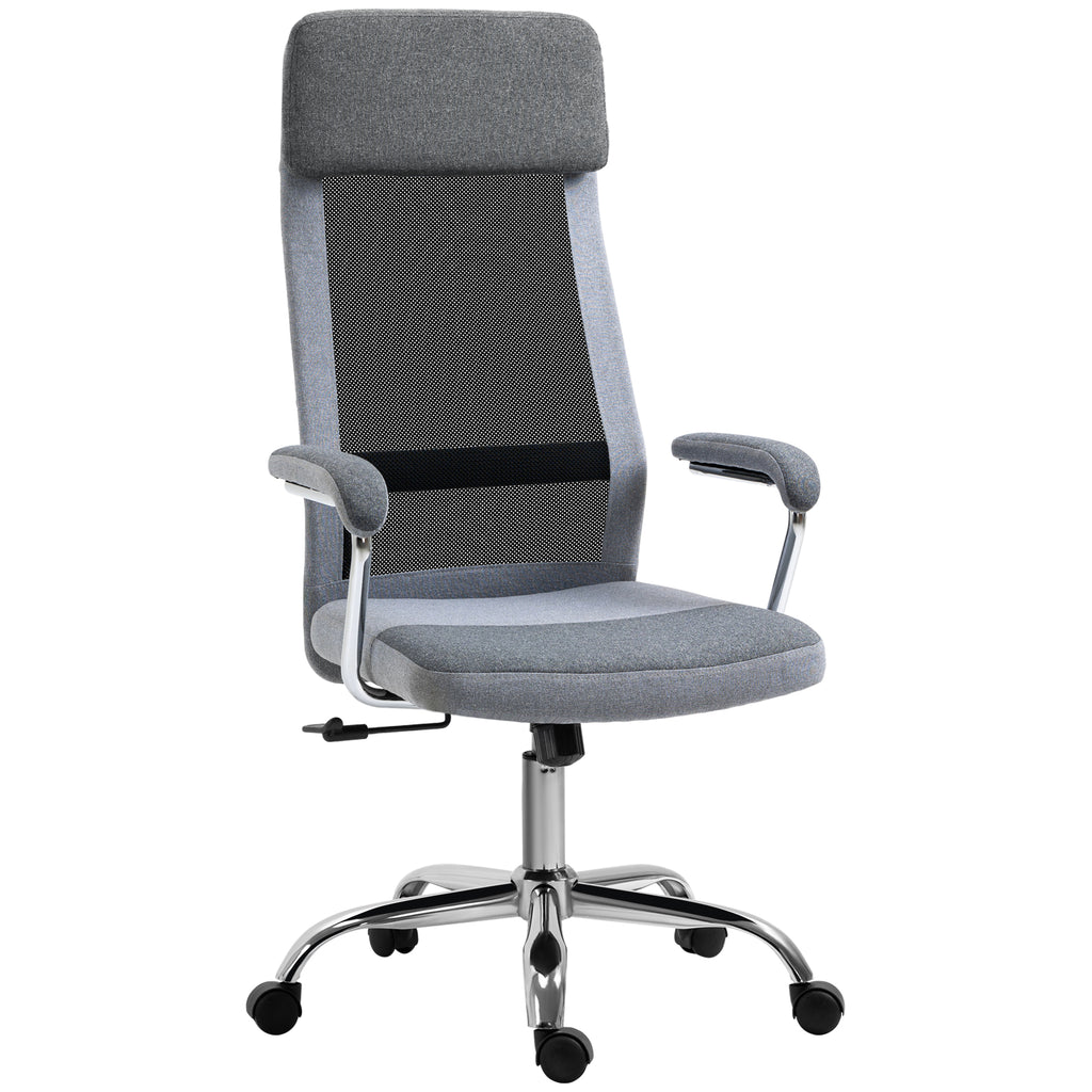 Vinsetto Office Chair Linen-Feel Mesh Fabric High Back Swivel Computer Task Desk Chair for Home with Arm, Wheels, Grey - Inspirely