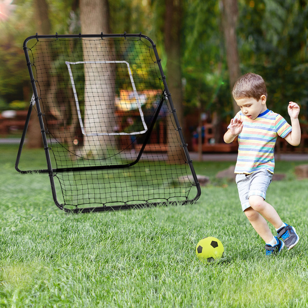 HOMCOM Foldable Football Rebounder Net, Football Goal Training Aid Soccer Kickback Target Zone Goal Play Adjustable Angles for  Kids & Adult Black