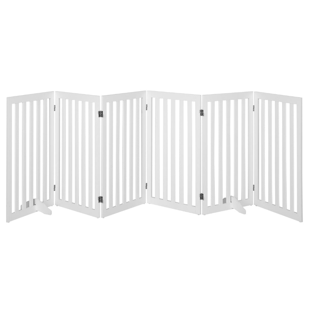 60cm 5 Panels Expandable Pet Gate with 2 Support Feet and 360 Rotatable Hinges-White