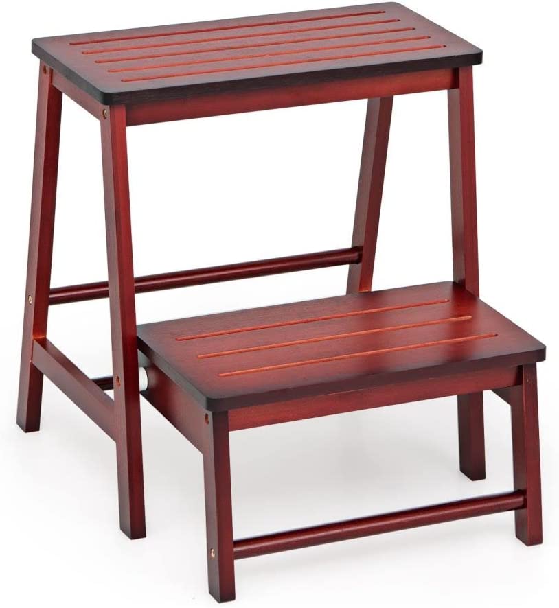 Bamboo Footstool with 2 Steps Red