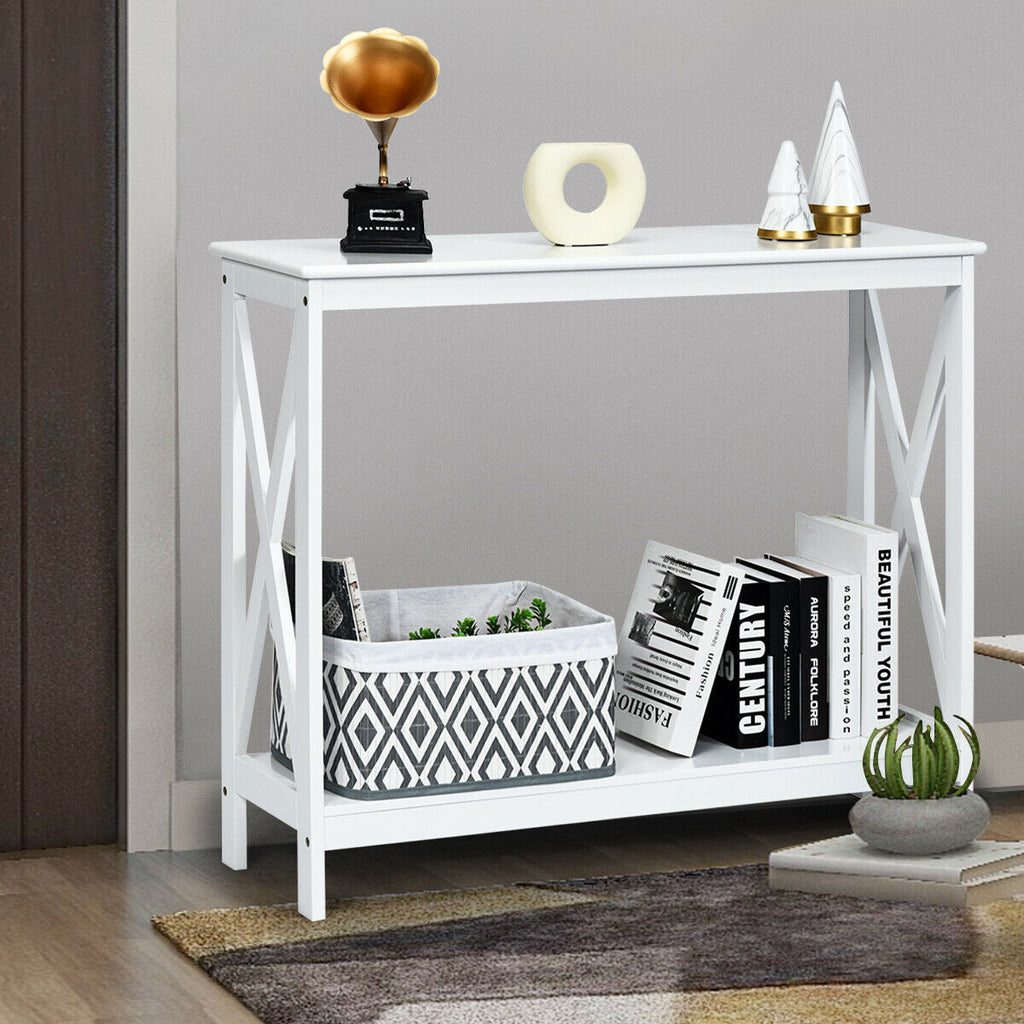 2 Tier Wooden Console Table White