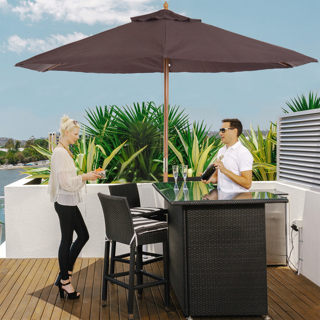 Outsunny 2.5m Wood Wooden Garden Parasol Sun Shade Patio Outdoor Umbrella Canopy New(Coffee) - Inspirely