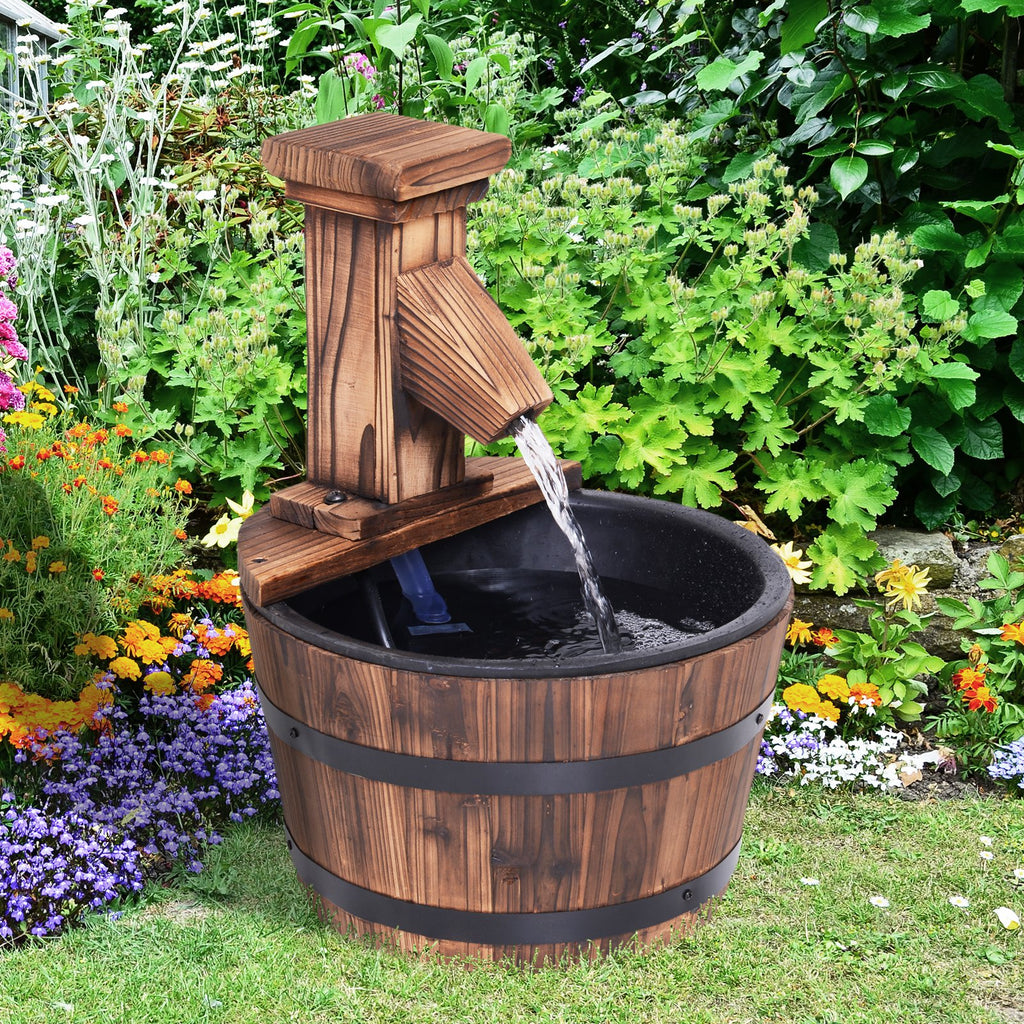 Outsunny Wood Barrel Pump Patio Water Fountain Water Feature Electric Garden - Inspirely