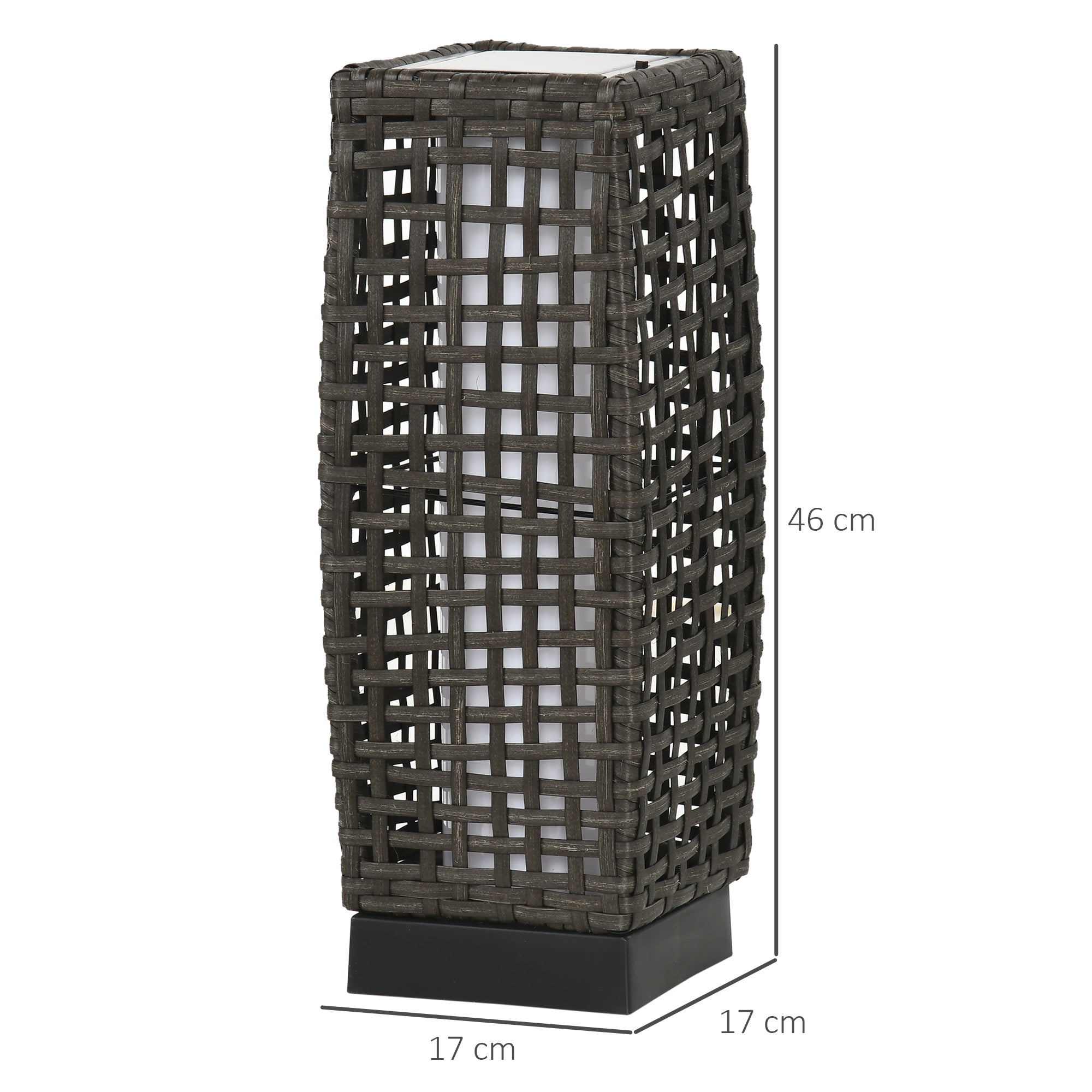 Outsunny Outdoor Rattan Solar Lantern, Brushed PE Wicker Patio Garden Lantern wtih Auto On/Off Solar Powered LED Lights for Indoor & Outdoor Use Grey