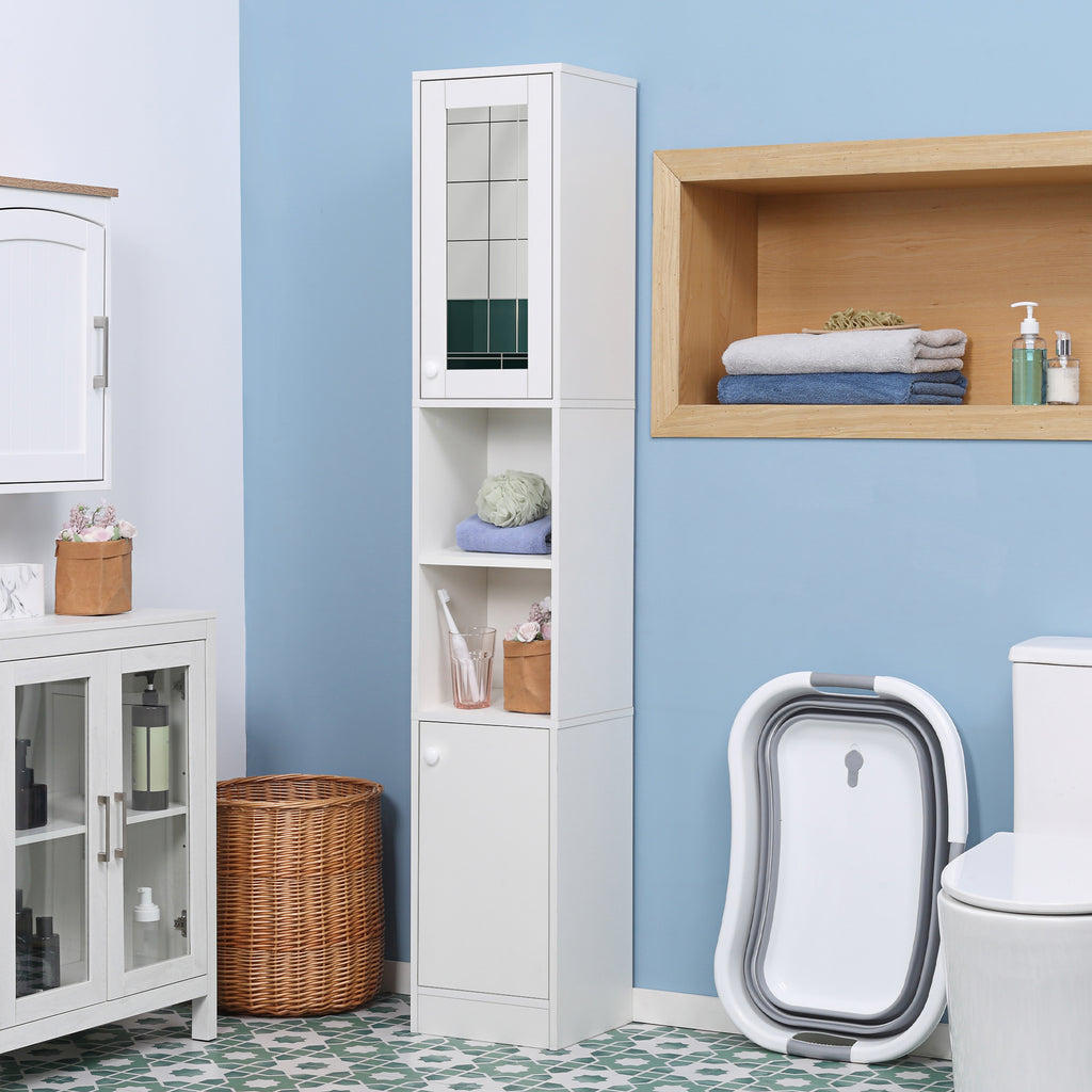 kleankin Tall Bathroom Storage Cabinet with Mirror Narrow Freestanding Floor Cabinet with Adjustable Shelves