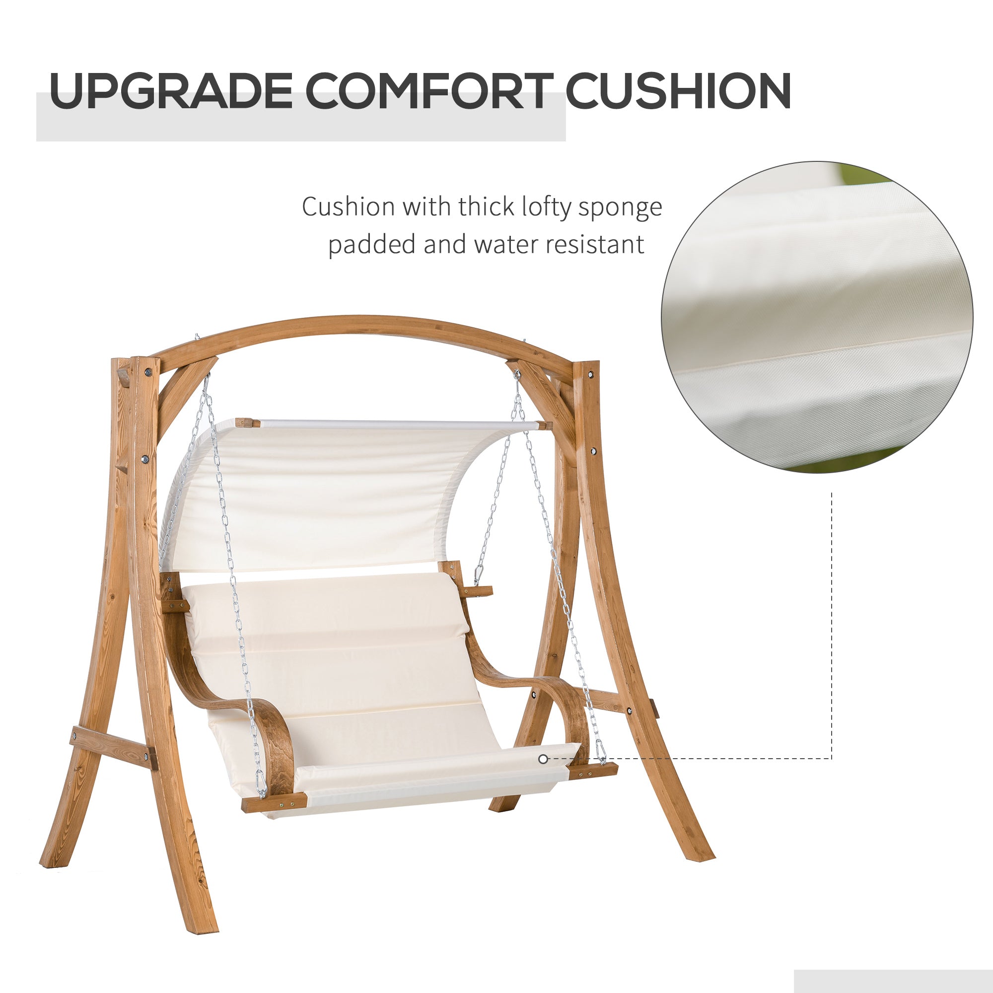 Outsunny Wooden Porch Swing Chair A-Frame Wood Log Swing Bench Chair With Canopy and Cushion for Patio Garden Yard - Inspirely