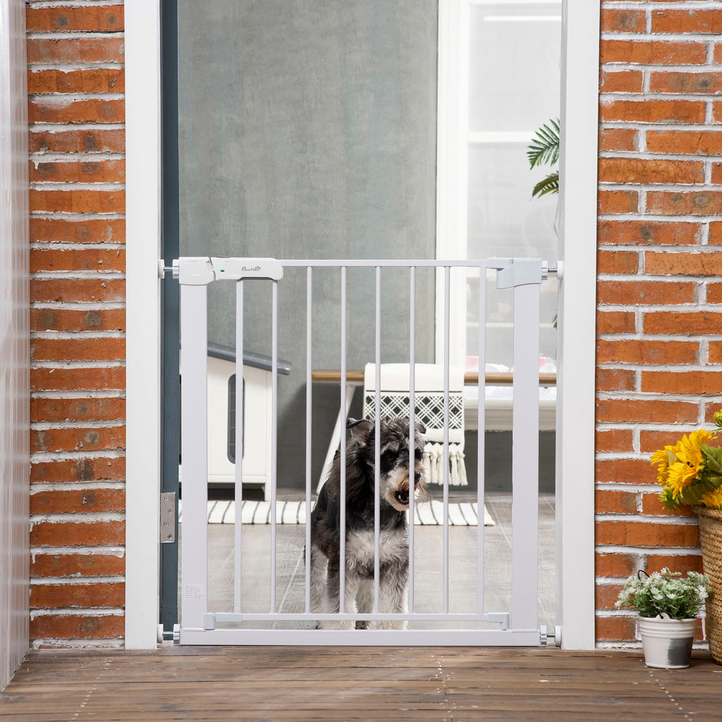 PawHut Adjustable Pet Safety Gate Dog Barrier Home Fence Room Divider Stair Guard Mounting White (76 H x 75-82W cm)