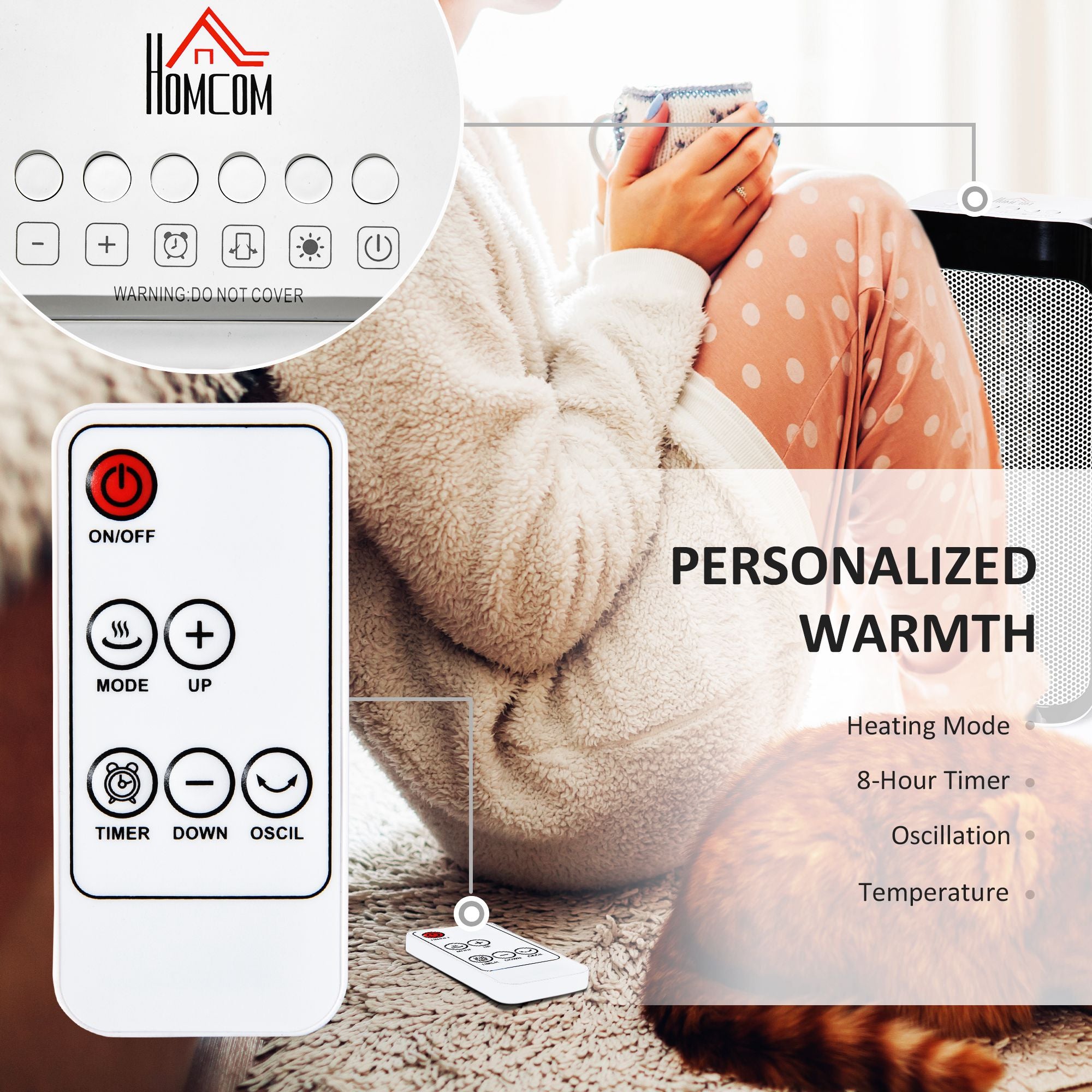 HOMCOM Ceramic Space Heater Oscillating Portable Tower Heater w/ Three Heating Mode, Programmable Timer, Over Heating & Tip-over Switch Protection - Inspirely