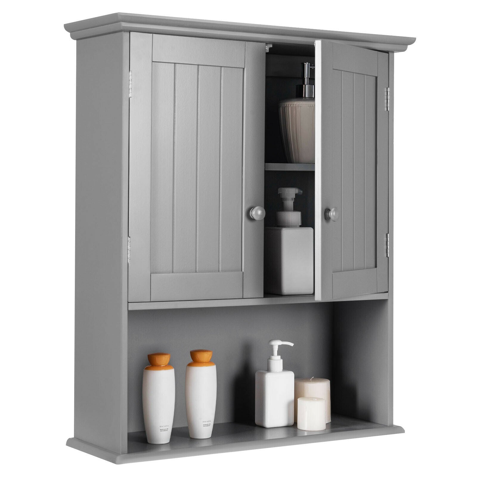 Wall Mounted Bathroom Storage Cabinet with Adjustable Shelf Grey